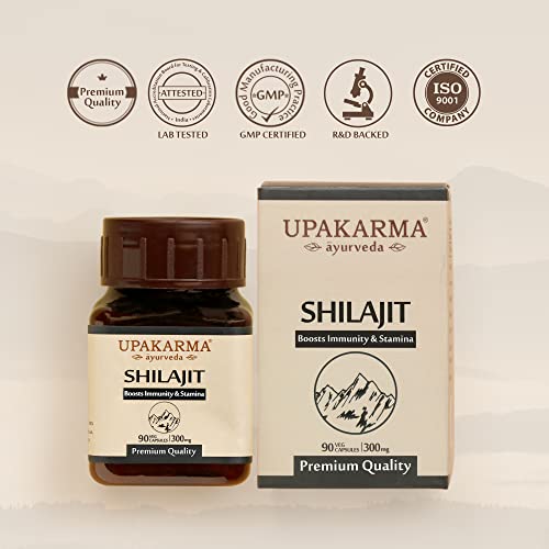 Upakarma Ayurveda Pure Shilajit Capsules 300 mg, 90 Veg Capsules- Pack of 1